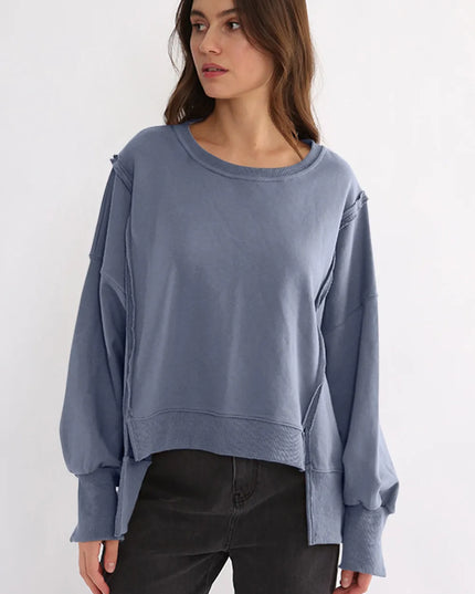 Exposed Seam High-Low Long Sleeve Sweatshirt