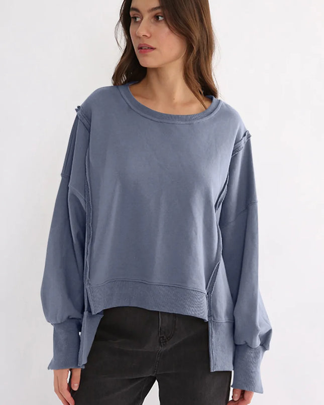 Exposed Seam High-Low Long Sleeve Sweatshirt