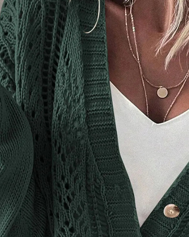 Openwork Button Up Long Sleeve Cardigan