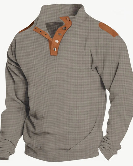Men's Full Size Stand Collar Long Sleeve Polo Plus Size Dark Gray