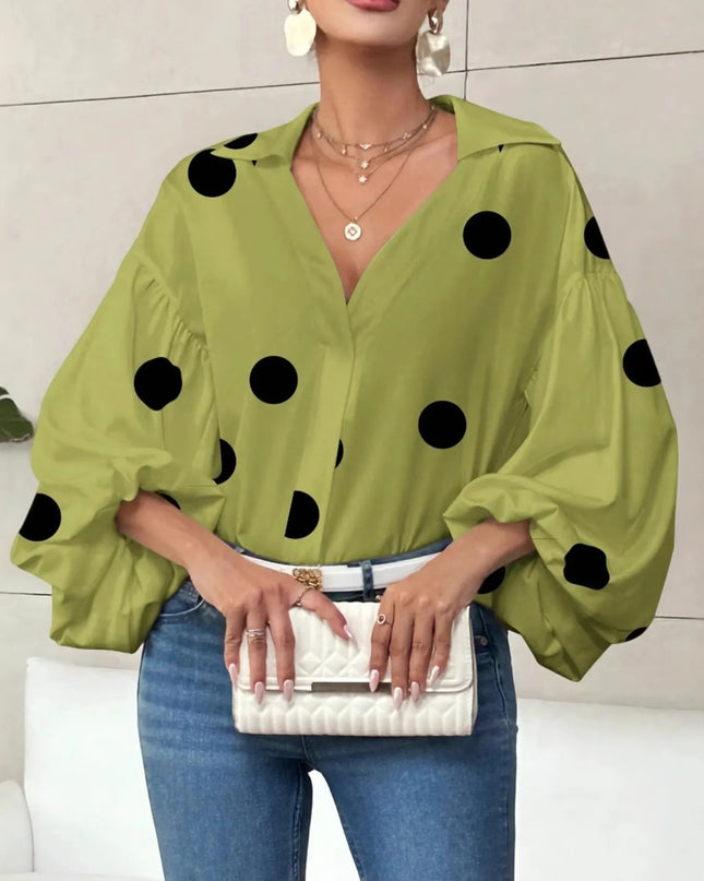 Polka Dot Balloon Sleeve Blouse Matcha Green Polka Dots
