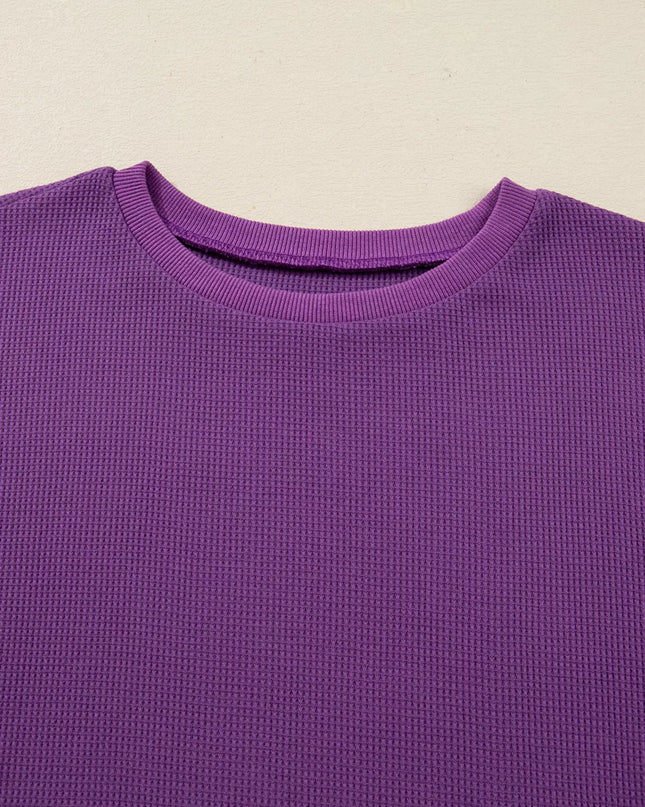 Solid Color Raw Seam Patchwork Ribbed Drop Shoulder Sweatshirt