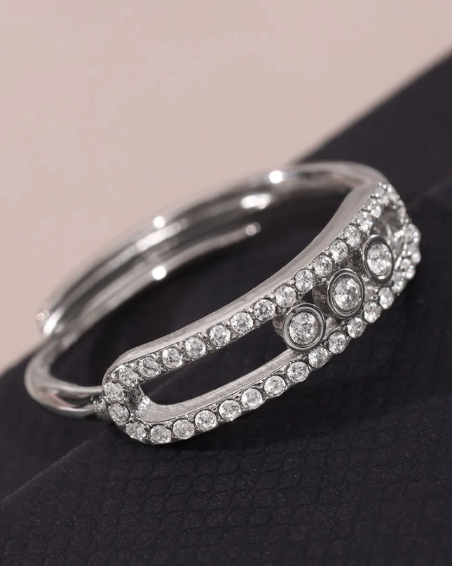 Moving Crystal Bar Necklace and Ring Jewelry Set 