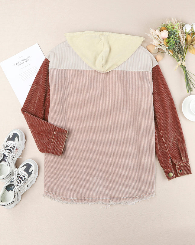 Snap Front Hooded Corduroy Shacket