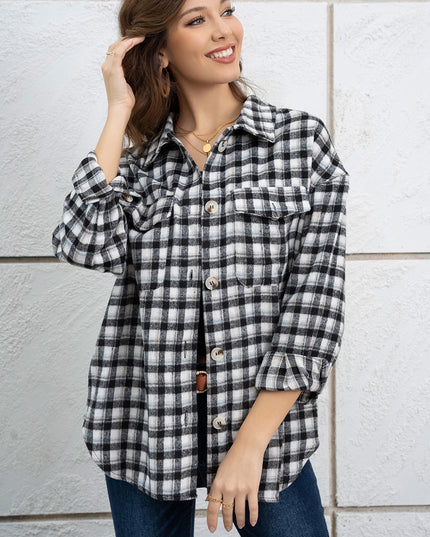 Plaid Dropped Shoulder Shirt Jacket