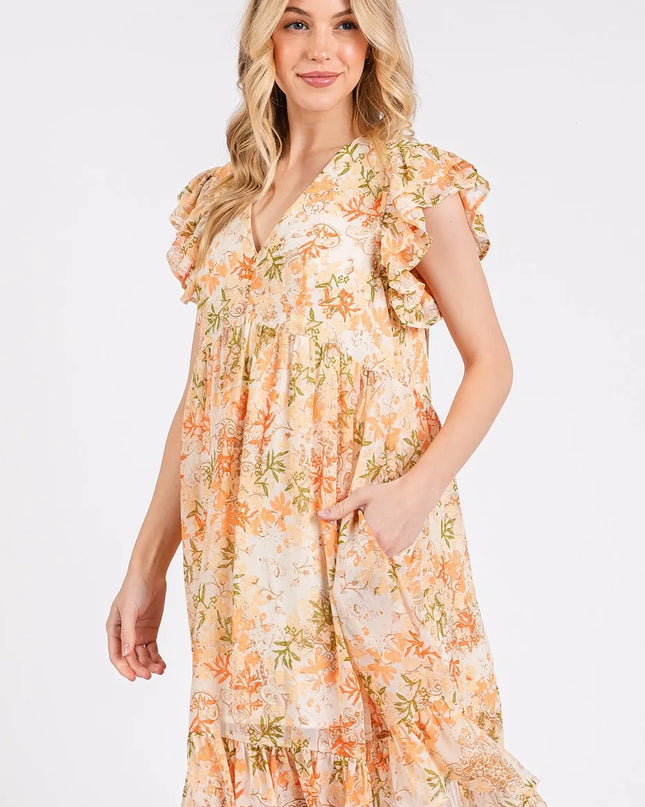 Mittoshop Floral Chiffon Ruffle Short Sleeve Mini Dress 