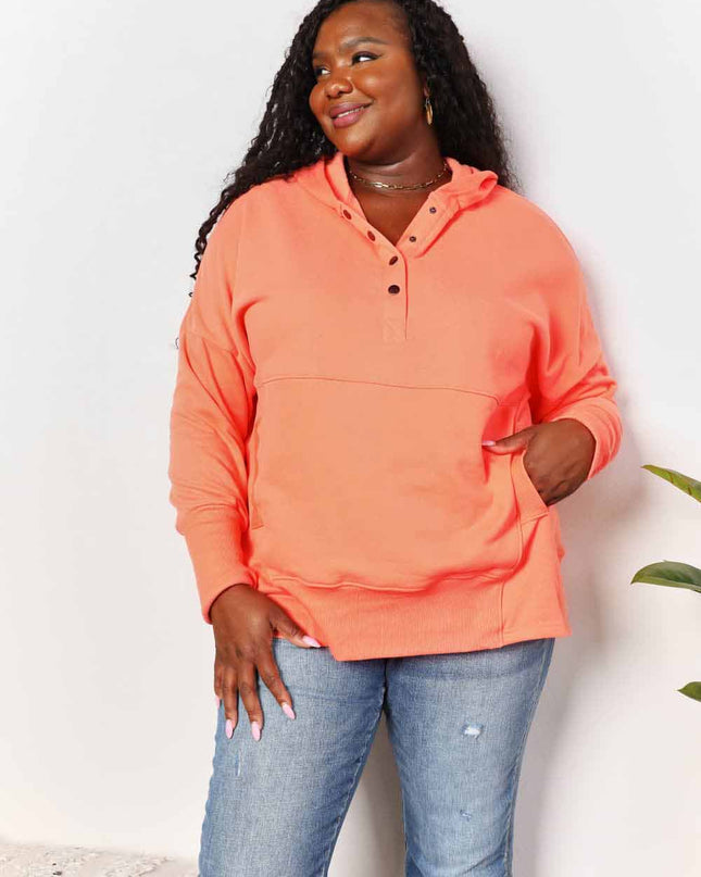 Double Take Quarter-Snap Dropped Shoulder Hoodie