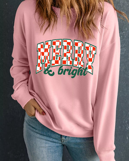 MERRY & Bright Graphic Christmas Long Sleeve Sweatshirt Dusty Pink