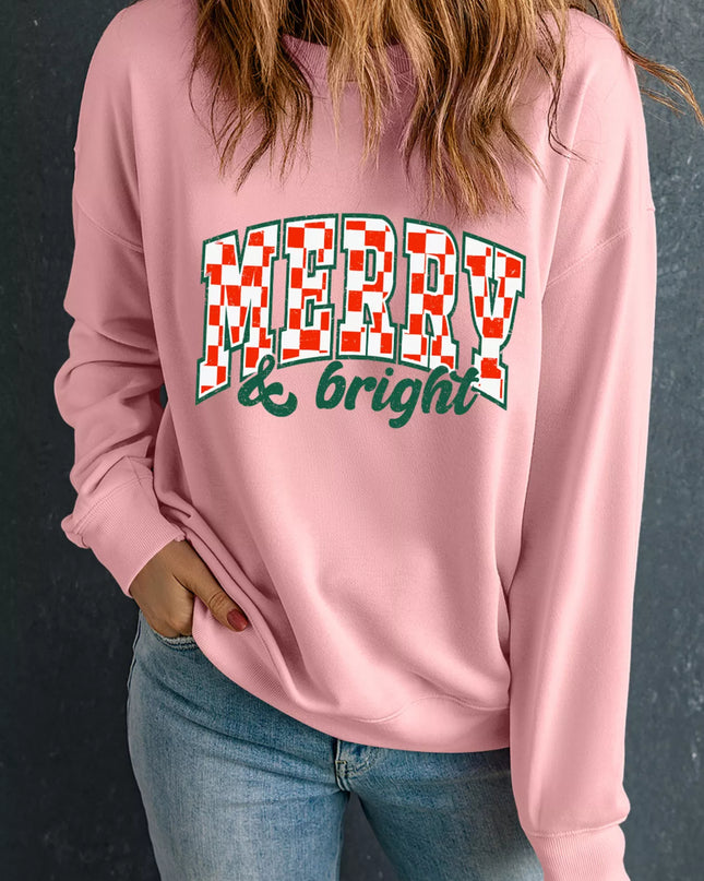 MERRY & Bright Graphic Christmas Long Sleeve Sweatshirt Dusty Pink