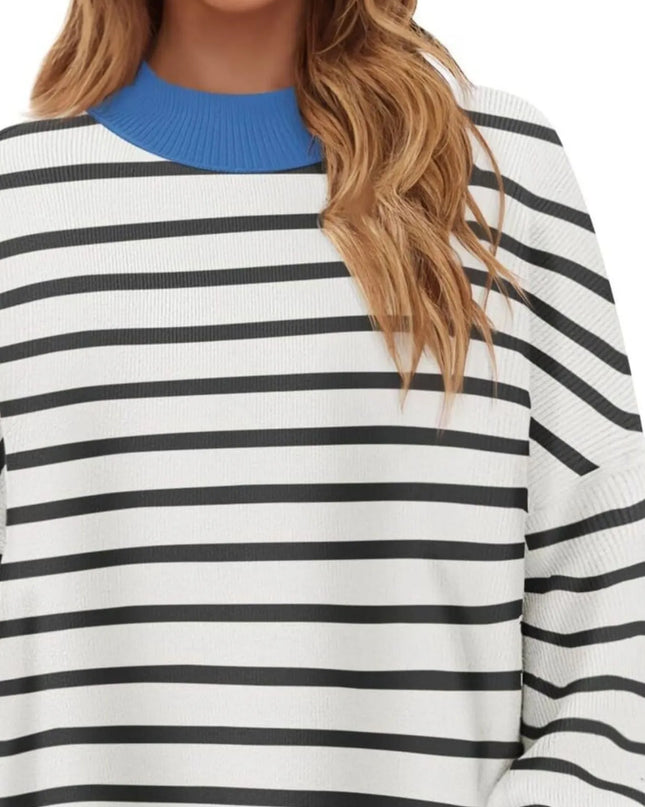 Striped Round Neck Long Sleeve Sweater