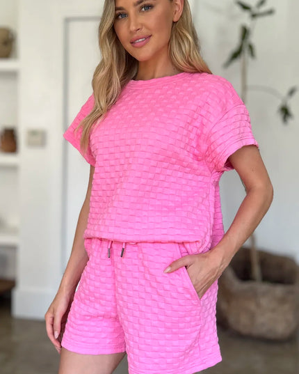 Double Take Full Size Texture T-Shirt and Shorts Set