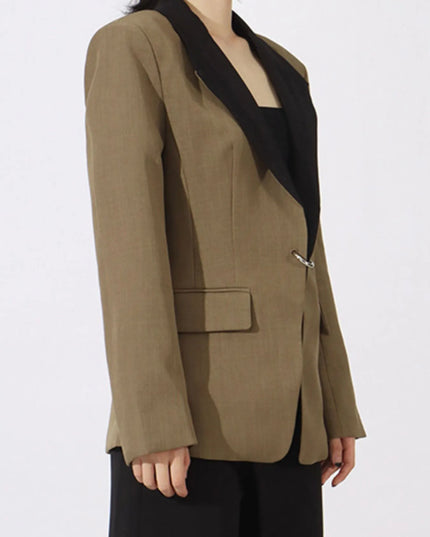 Contrast Lapel Collar Long Sleeve Blazer