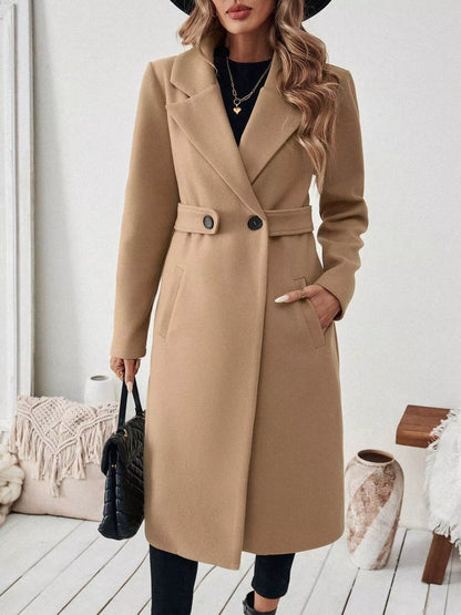 One Button Wool Blend Overcoat Camel