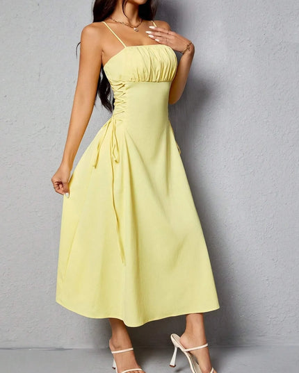 Ruched Midi Cami Dress with Side Tie Details