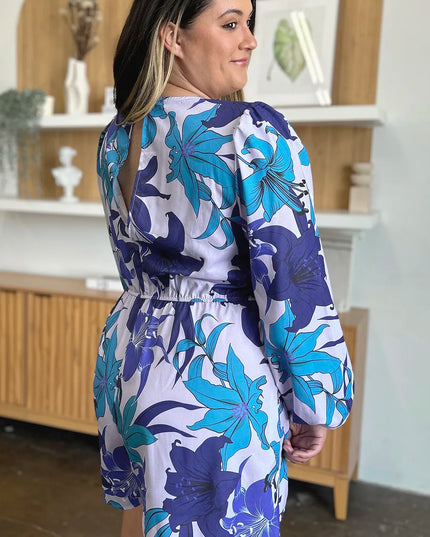 Double Take Full Size Floral Long Sleeve Romper with Pockets