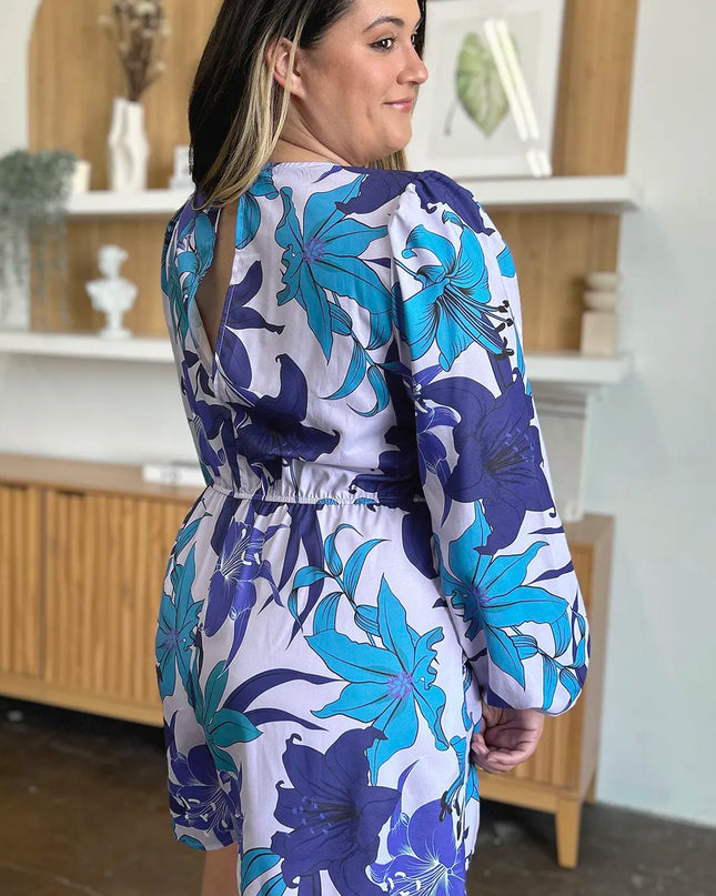 Double Take Full Size Floral Long Sleeve Romper with Pockets