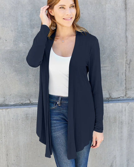 Basic Bae Full Size Open Front Long Sleeve Cardigan Dark Blue