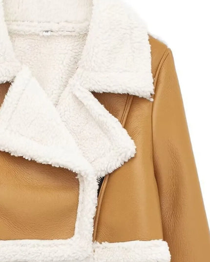 Collared Neck Long Sleeve Plush Cropped Jacket