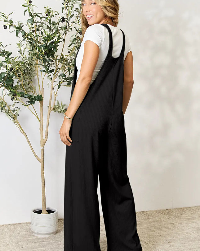 Double Take Full Size Wide Strap Overall with Pockets