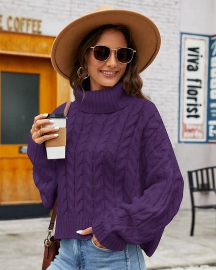 Turtle Neck Cable-Knit Sweater Violet