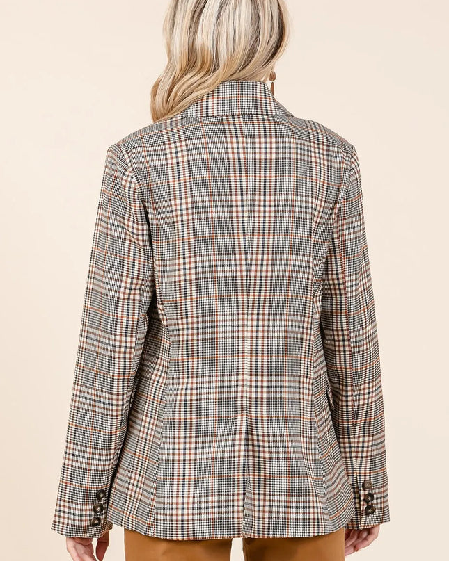 Mittoshop Plaid Double Breasted Relaxed Fit Blazer