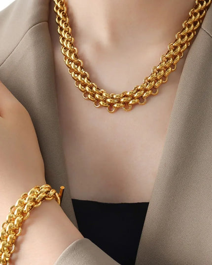Gold Chain Link Jewelry Set with Necklace and Bracelet 