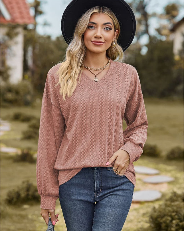 V-Neck Dropped Shoulder Blouse Dusty Pink