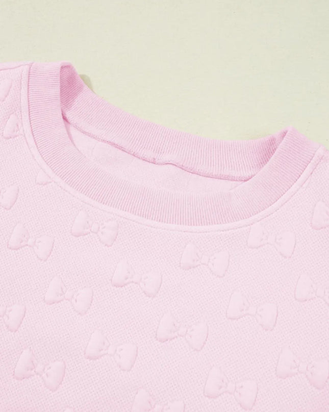 Bow Jacquard Ruffle Cap Sleeve Top and Shorts Set