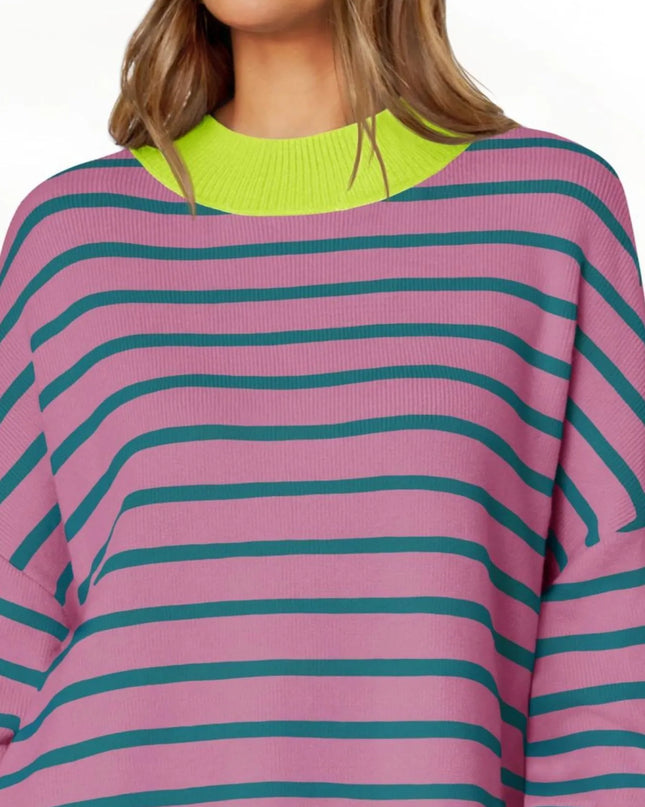 Striped Round Neck Long Sleeve Sweater