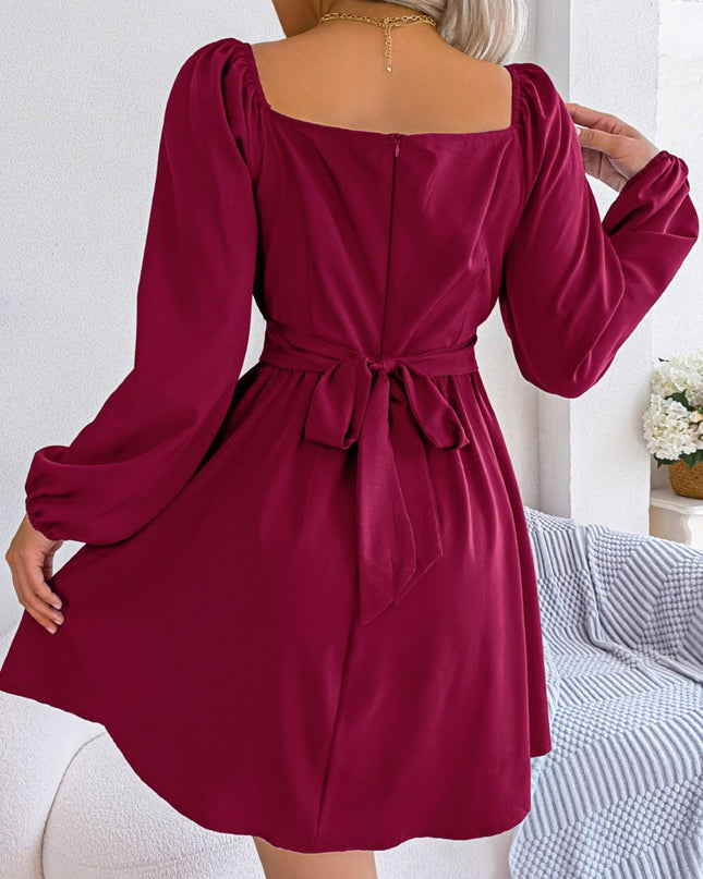 Tied Square Neck Balloon Sleeve Dress