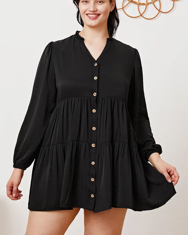 Ruffled Button Up Long Sleeve Tiered Shirt