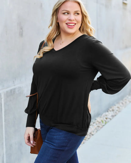 Basic Bae Full Size V-Neck Lantern Sleeve Top