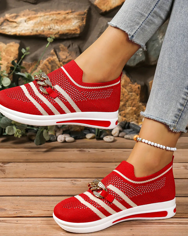 Breathable Mesh Round Toe Slip-Ons Red
