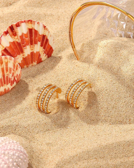 Stainless Steel Inlaid Zircon C-Hoop Earrings