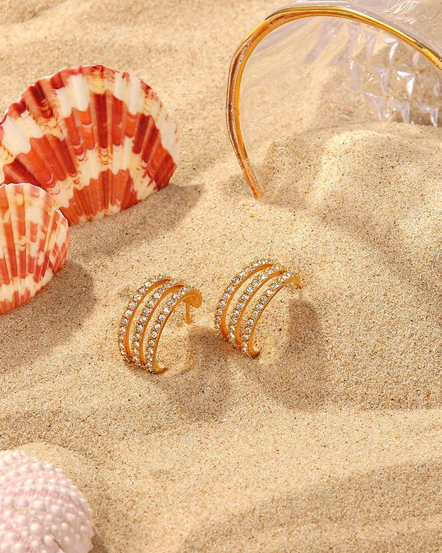 Stainless Steel Inlaid Zircon C-Hoop Earrings