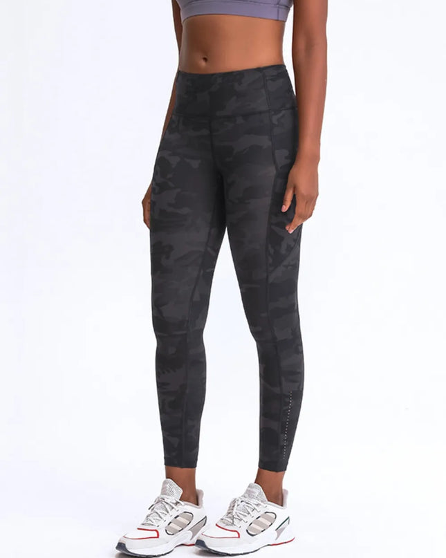 Millennia Wide Waistband Leggings with Pockets Green Camouflage