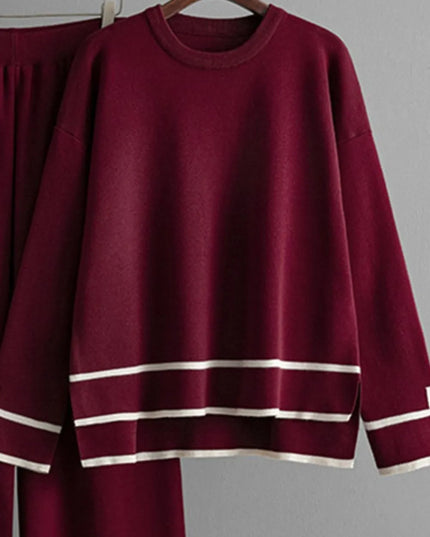 High-Low Round Neck Top and Pants Sweater Set