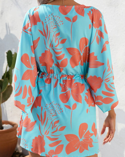 Color Block Drawstring Waist Button Up Dress