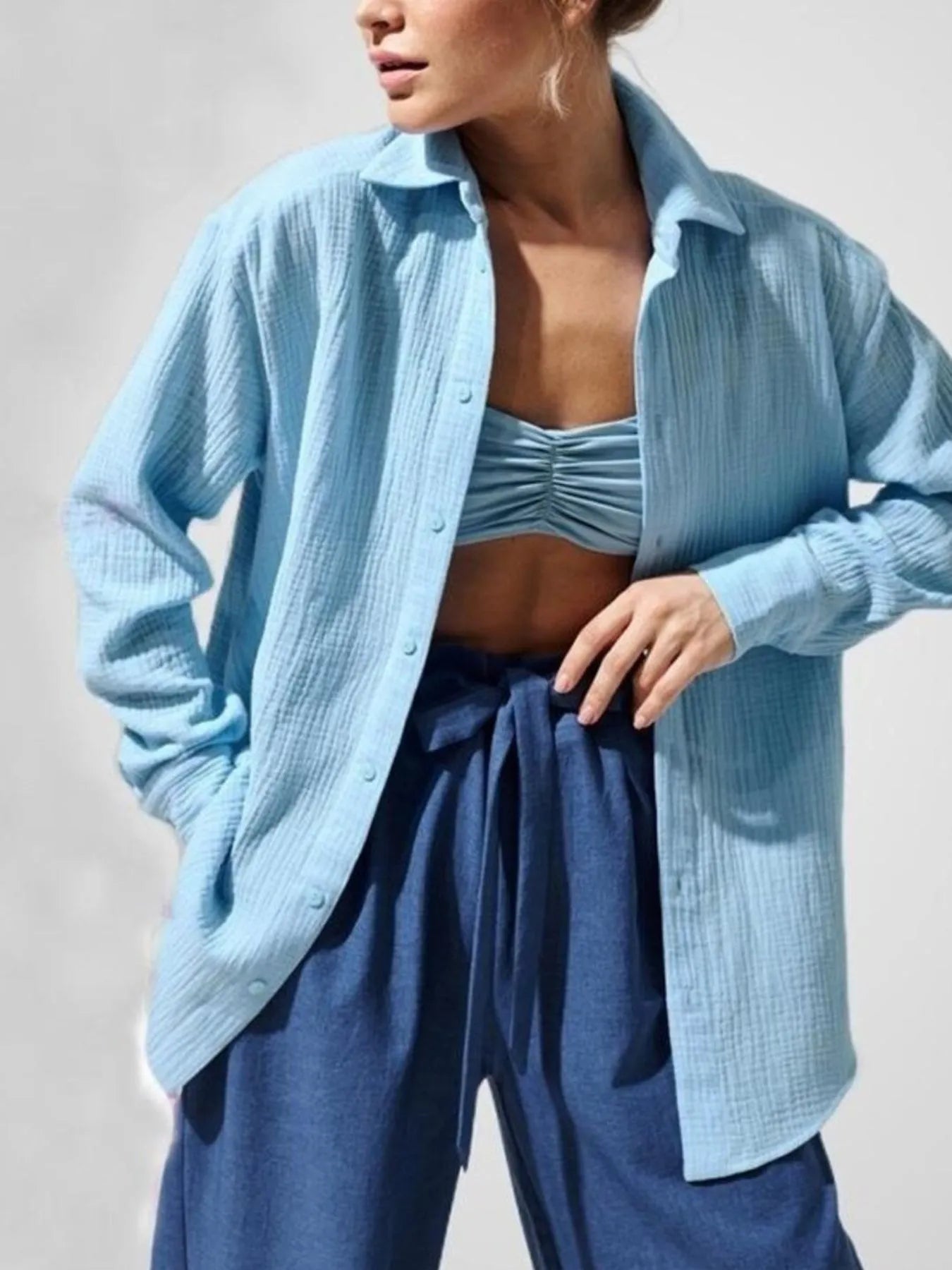 Button Up Long Sleeve Texture Shirt