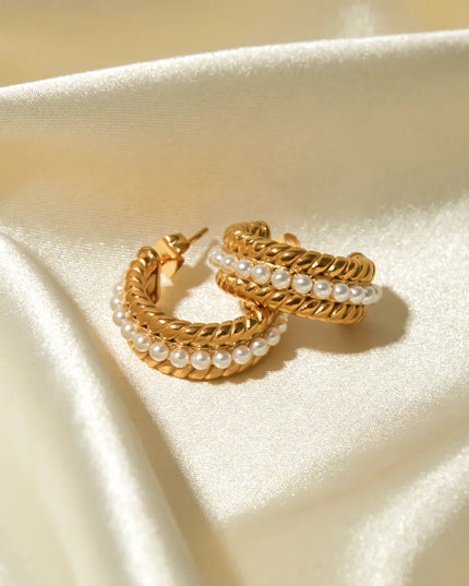 Stainless Steel Pearl C-Hoop Earrings