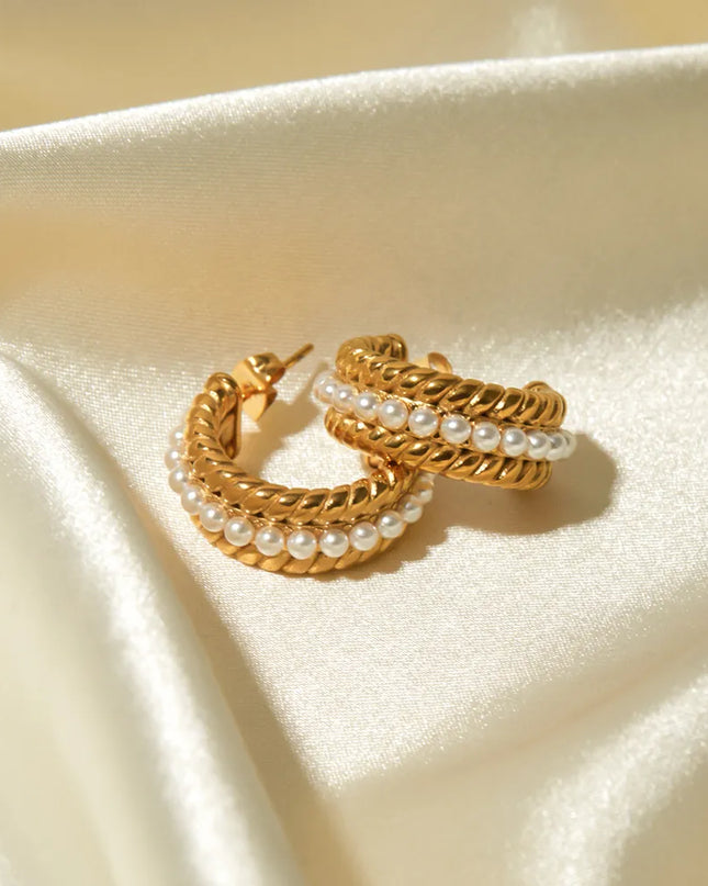 Stainless Steel Pearl C-Hoop Earrings