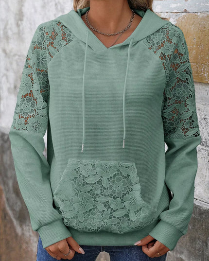 Lace Detail Drawstring Long Sleeve Hoodie