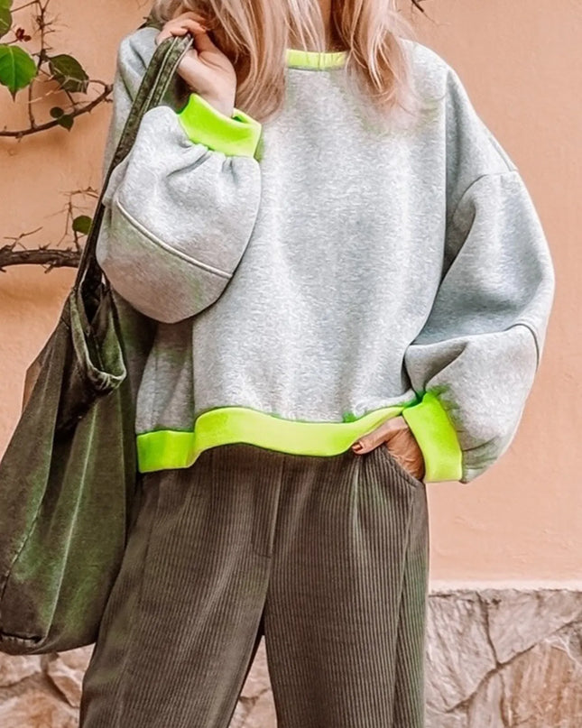 Contrast Trim Oversized Sweatshirt Light Gray