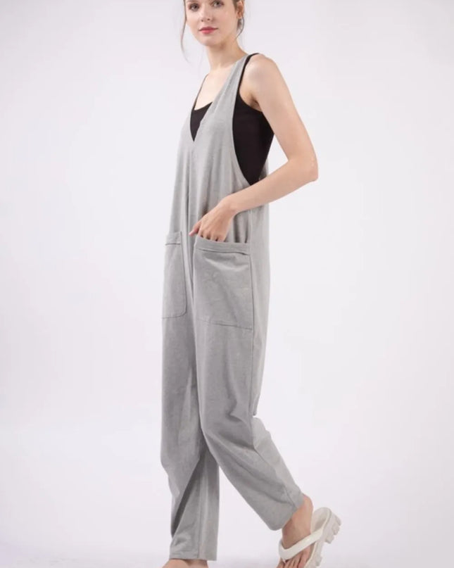 VERY J Plunge Sleeveless Jumpsuit with Pockets
