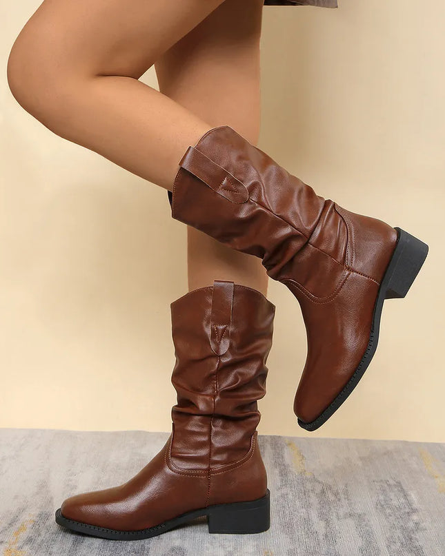 Pleated Pull-On Western Cowboy Boots