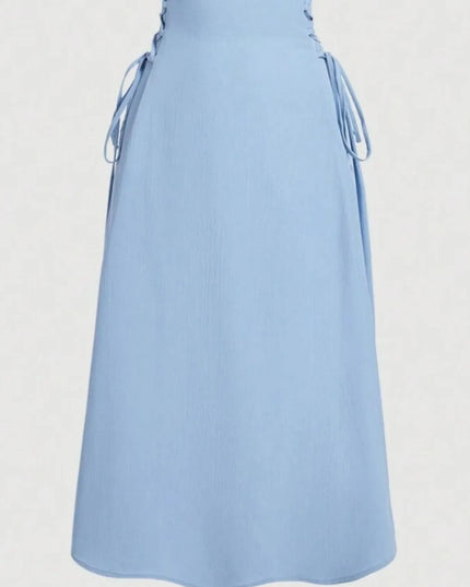 Ruched Midi Cami Dress with Side Tie Details