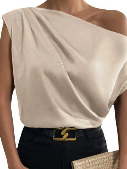 Asymmetrica One-Shoulder Draped Blouse