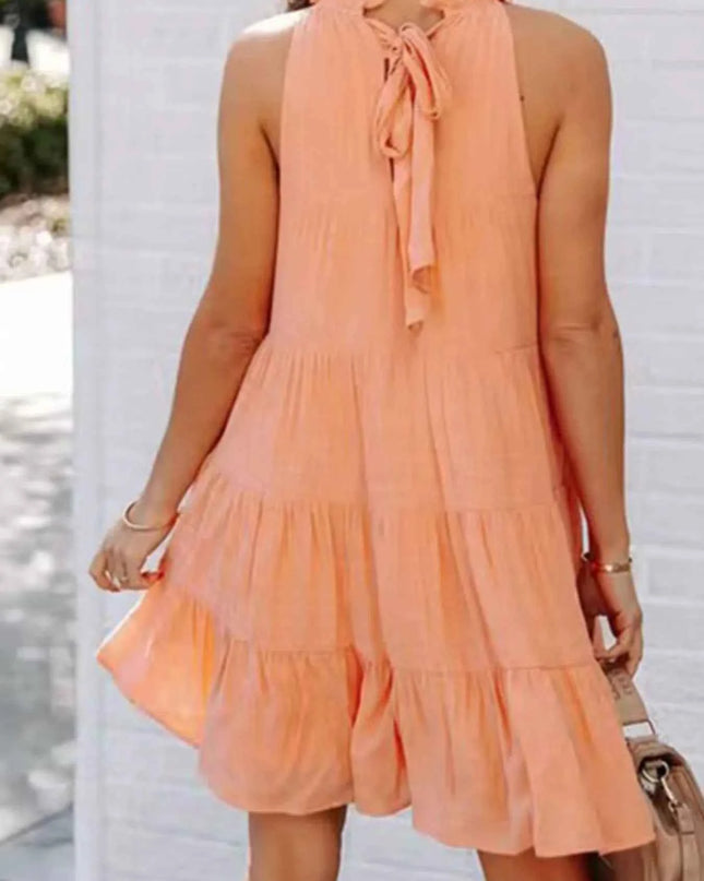 Tiered Sleeveless Tie Back Mini Dress
