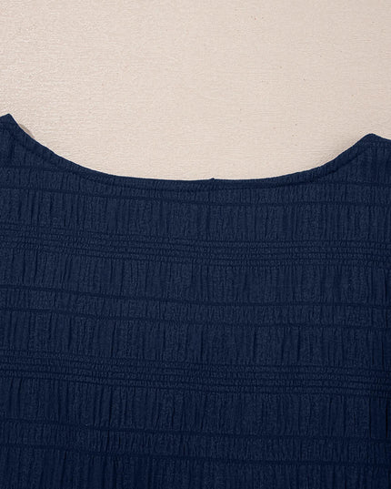 Textured Square Neck Top and Shirred High Waist Shorts Set