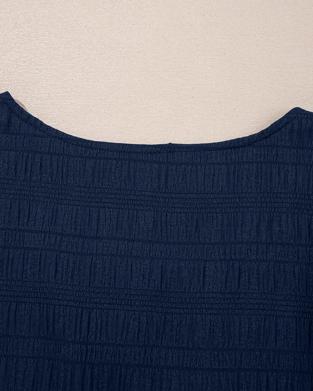 Textured Square Neck Top and Shirred High Waist Shorts Set